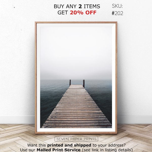 Wooden Jetty Print, Pier Wall Art, Ocean Bridge Poster, Coastal Photography, Scandinavian Foggy Lake, Minimalist Sea Pier, Modern Decor