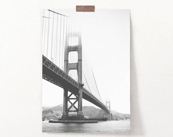 Golden Gate Bridge zwart-wit poster, San Francisco Bridge zwart-wit print, zwart-wit Golden Gate fotografie, minimal art