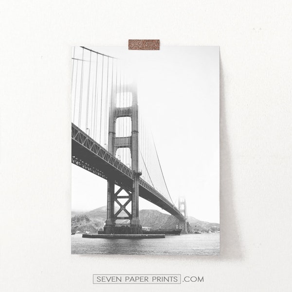 Golden Gate Bridge Black and White Poster, San Francisco Bridge Black and White Print, Black And White Golden Gate Photography, Minimal Art