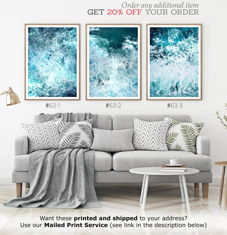 Ocean Wave Print, 3 Piece Wall Art, Ocean Poster Decor, 3 Piece Decor, Ocean Art Print, Water Beach Decor, Coastal, Water Instant Download image 1