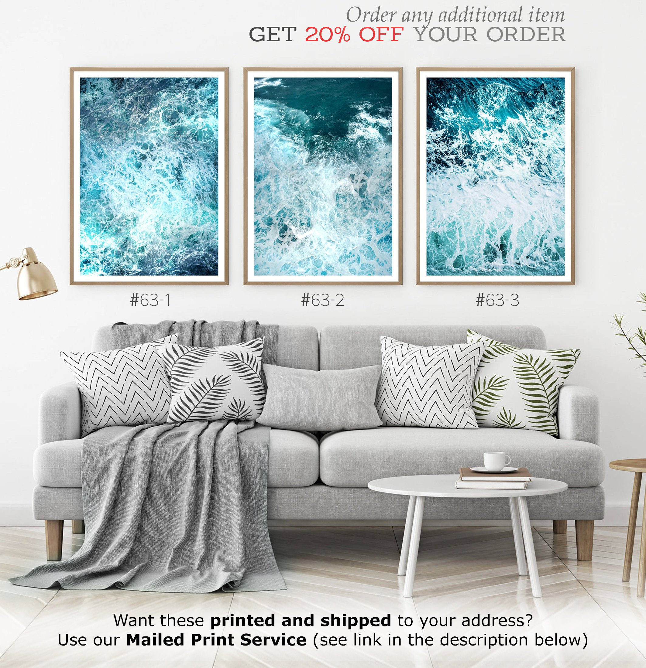 Ocean Wave Print 3 Piece Wall Art Ocean Poster Decor 3 Etsy
