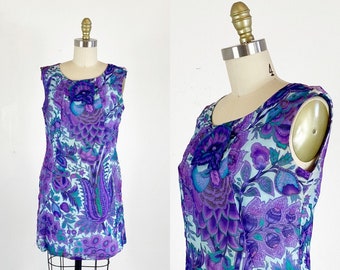 1960s Floral Paisley Dress / Shift Dress / Mod Dress / Size Medium - Large