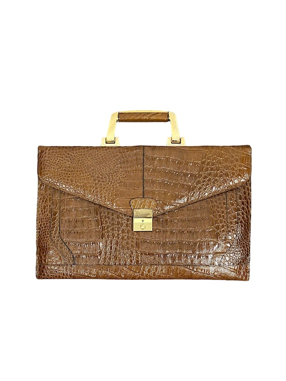 Leather Briefcase - Croc Purse - Vintage attaché - image 1