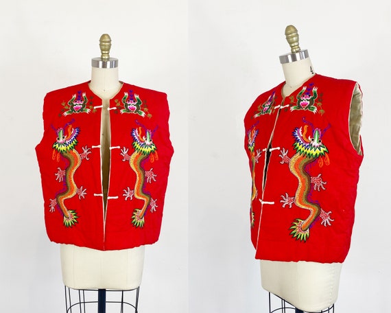 1970s Chinese Vest - Dragon Vest - Embroidered Ves