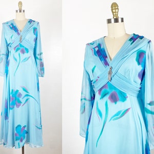 1960s Gown - 1960s Chiffon Gown - 1960s Floral Gown - Size Small