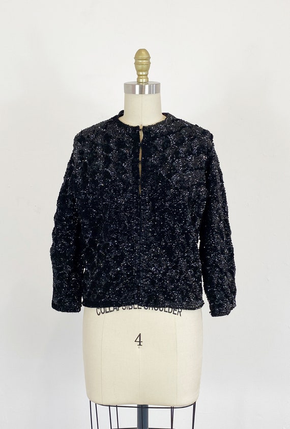 1960s Sequin Cardigan - Black Sequin Cardigan - 6… - image 2