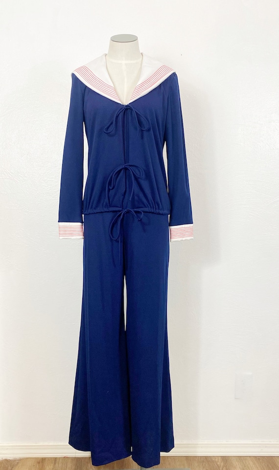 1970s Jumpsuit - 1970s Nautical Jumpsuit - Sailor… - image 2