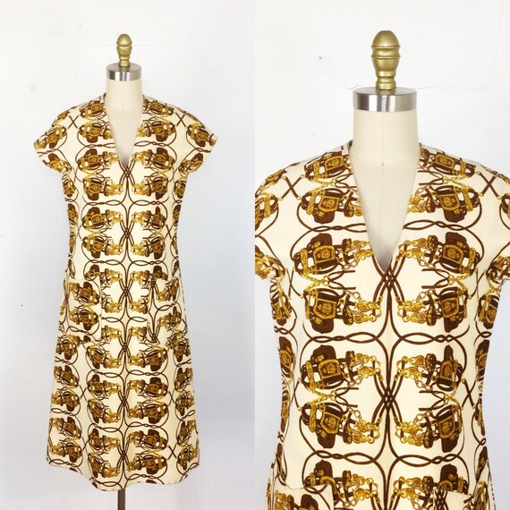 1960s shift dress / suede dress / equestrian print