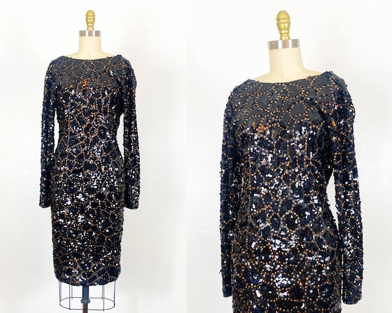 1980s Sequin Dress - 1980s Wiggle Dress - 1980s Pa