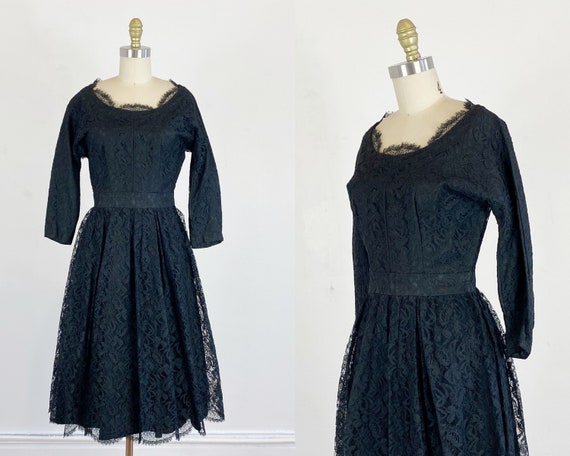 1950s black lace dress / lace dress / cocktail dre