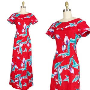 1970s Hawaiian Dress - Hawaiian Maxi Dress - Tiki Dress - Size Medium
