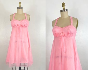 1960s Babydoll Nightgown - 1960s Night Gown - Vintage Peignoir - Size Small