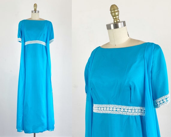 1960s Chiffon Gown - Turquoise Chiffon Gown - Eve… - image 1