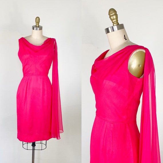 1960s Chiffon Dress / Wiggle Dress / Azalea Chiff