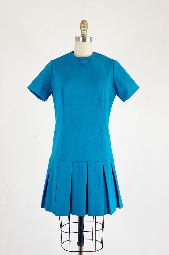 1960s Drop Waist Dress - Mod Dress - Turquoise Dr… - image 2