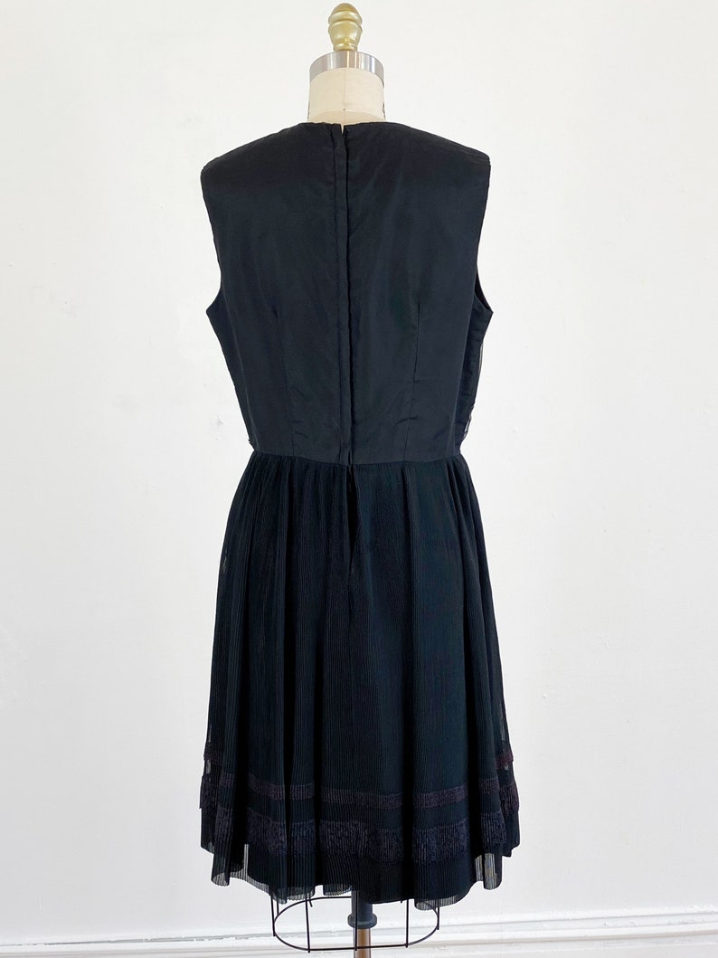 1960s party dress / black dress / pleated chiffon dress / Size Medium image 5