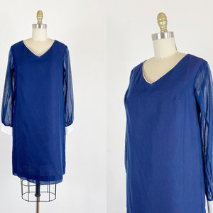 1960s Sheath Dress - Mod Dress - Nautical Dress - Size Large