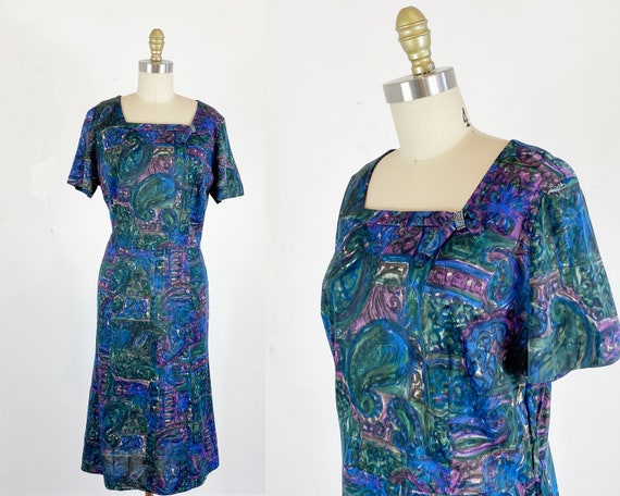 1950s Dress / 50s abstract dress / 50s dress / Siz