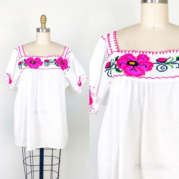 1950s blouse // Mexican peasant blouse // embroide