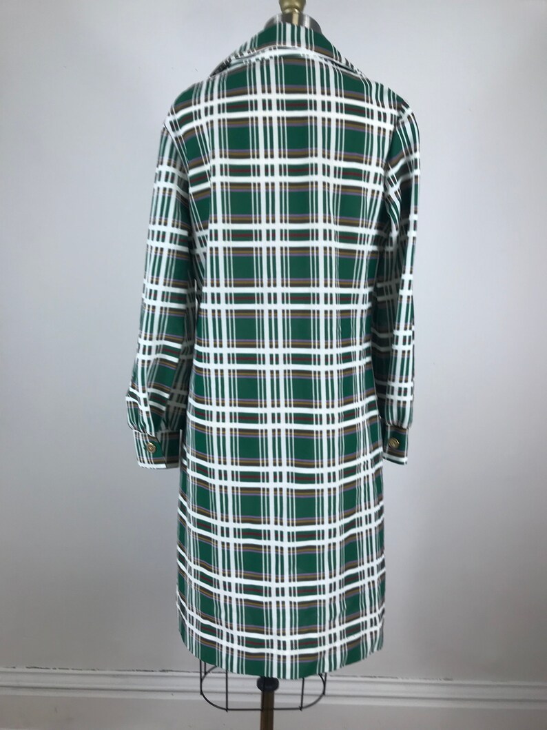 1970s dress green and white Plaid shirt dress XL