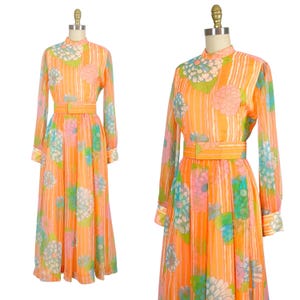 1960s Dress - 1960s Maxi Dress - 1960s Floral Dress - Size Medium
