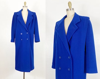 1980s Wool Coat - Blue Wool Coat - 1980s Overcoat - Size Extra Large