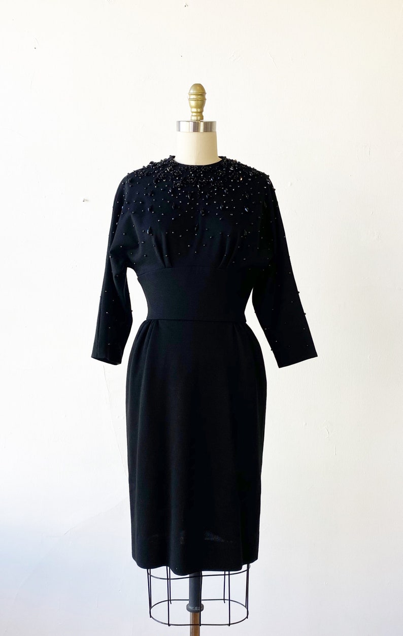 1960s Black Dress 1960s Cocktail Dress 1960s Wool Dress Size Small image 2