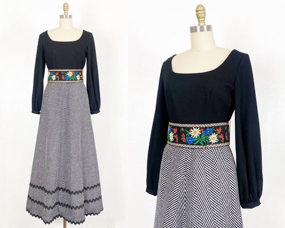1960s Maxi Dress - 1960s Chevron Dress - 1960s Da… - image 1