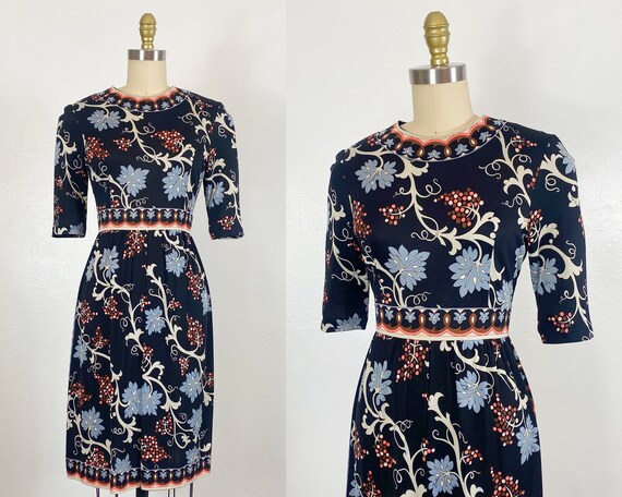 Emilio Pucci C.1960’s Geometric Floral Signature Print Cashmere Knit Shift Dress