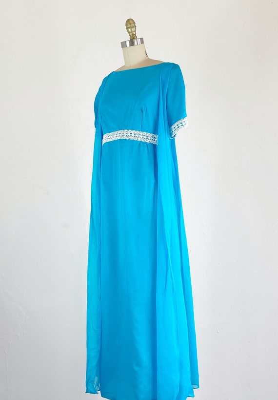 1960s Chiffon Gown - Turquoise Chiffon Gown - Eve… - image 6