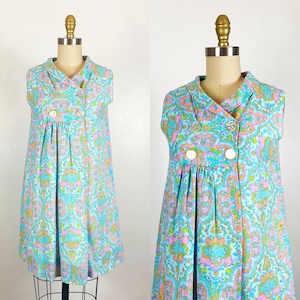 Babydoll-jurk jaren 60 - Mini-jurk jaren 60 - jurk met bloemen - maat Small