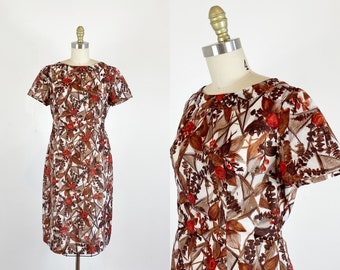 1950s Dress / 50s floral dress / Abstract floral Dress / Size Medium- Large