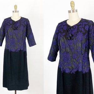 1950s Day Dress - 1950s Wool Dress - 1950s Shift Dress - Size Large - Extra Large