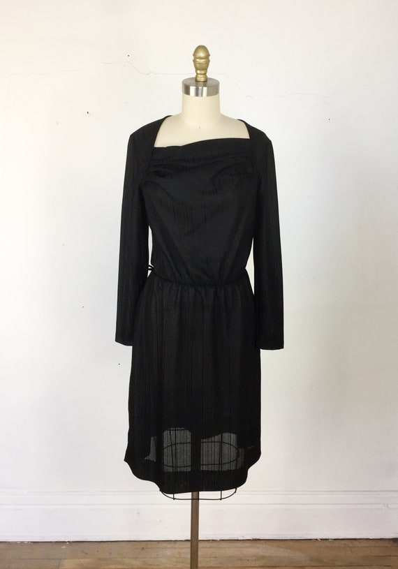 1970s Asymmetric Black Wool Dress with Matching Jacket