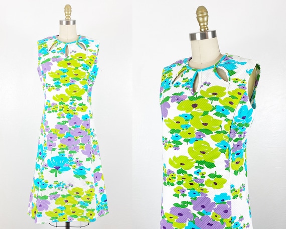 1960s Floral Day Dress with Dropped Waist