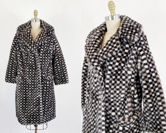 1960s Faux Fur Coat - Coat By Betty Rose - Checker