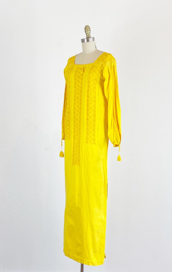 1970s Dress / Yellow Floral Maxi Dress / Bohemian… - image 8