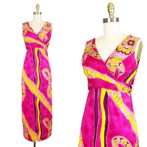 1960s Hawaiian Dress - Hawaiian Maxi Dress - Tiki Dress - Size Medium
