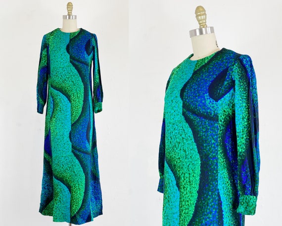 1960s Maxi Dress - Abstract Maxi Dress - 60s Psych