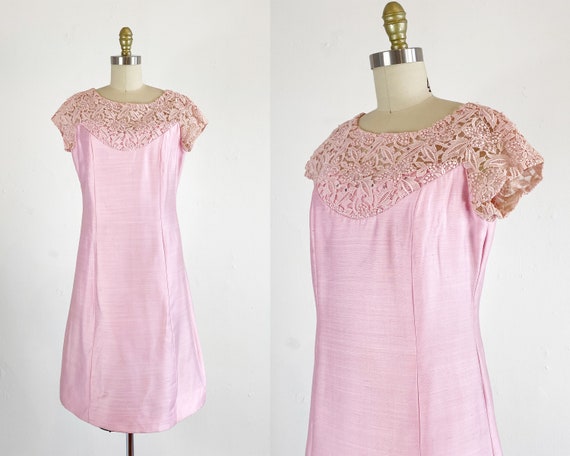 1960s Party Dress Pink Shift Dress 60s 