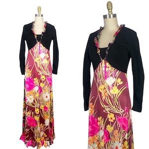 1970s Dress - 1970s Maxi Dress - 1970s Floral Dress - Size Large