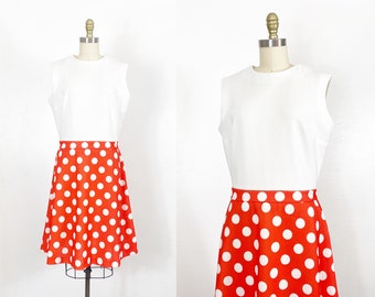 1960s Day Dress - 1960s Mod Dress - 1960s Polkadot Dress - Size Large