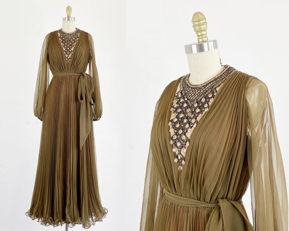 Jack Bryan Gown - Brown Chiffon Gown - 1960s Jack