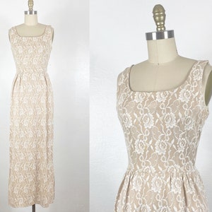 1960s Gown - 1960s Lace Gown - 1960s Floral Gown - Size Small
