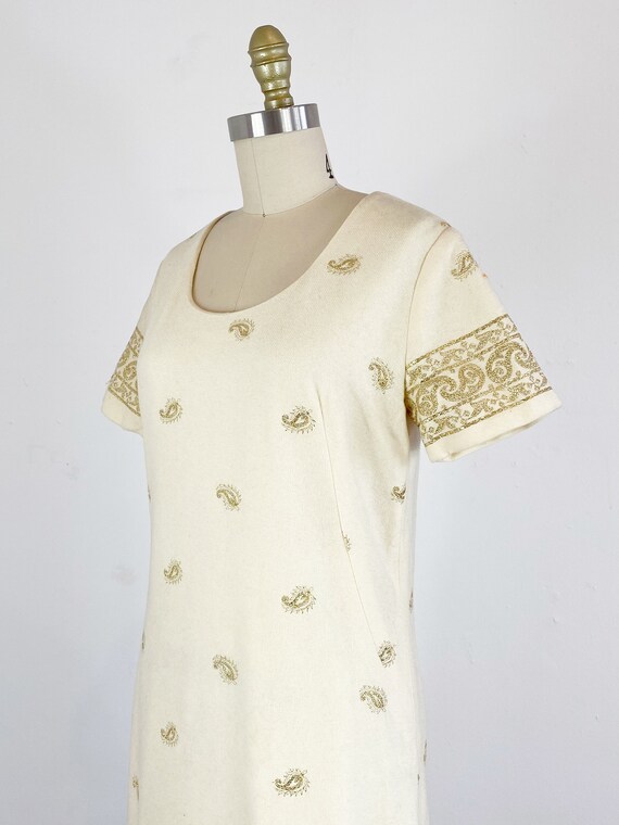 1960s Wool Dress - Cream Wool Paisley Dress - 196… - image 6