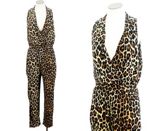 1980s Jumpsuit - Leopard Jumpsuit - Disco Jumpsuit - Size Medium - Large