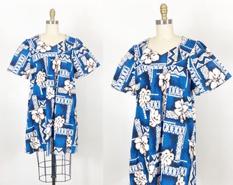 1960s Floral Dress - 1960s Hawaiian Dress - 1960s House Dress - Size Medium