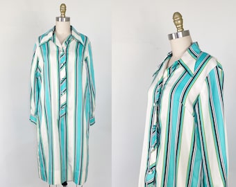 1960s Dress / Striped Shirtwaist Dress / Mod Dress / Size Medium - Large