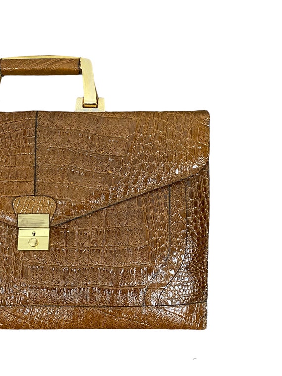 Leather Briefcase - Croc Purse - Vintage attaché - image 2