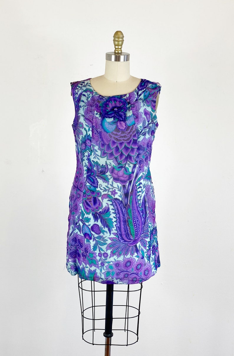 1960s Floral Paisley Dress / Shift Dress / Mod Dress / Size Medium Large image 2